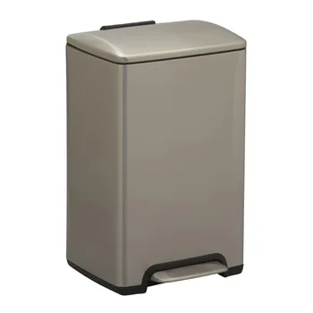 Домакински Essentials Брайтън 3.96 галон / 15 литра неръждаема стомана стъпка върху кошче за боклук с подвижна облицовка и капак за заключване