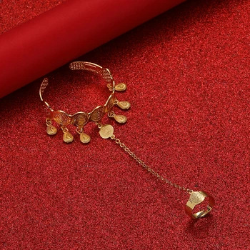 Дубай Златни гривни за деца Медни бебешки гривни с пръстен африкански монети любов арабски момче момиче Brithday бижута подарък