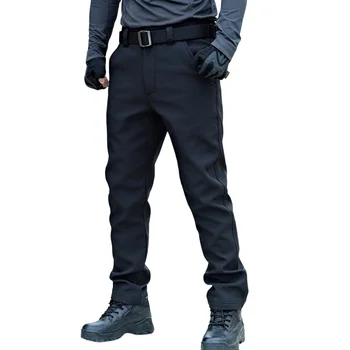 Ежедневни мъжки панталони руно зимни мъжки бизнес панталони Ветроупорен водоустойчив открит туризъм Плътен черен сив панталон Множество джобове