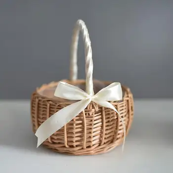 Елегантна кошница за съхранение Ръчно изработена здрава дръжка дизайн ратан кошница за съхранение
