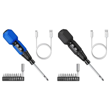 Електрически комплекти отвертки Автоматичен комплект инструменти за ремонт на дома Моторизирана отвертка с LED светлини и USB кабел, син