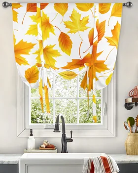 Есен Деня на благодарността кленов лист текстура папийонка завеси хол спалня модерен вратовръзка прозорец завеса кухня къси завеси
