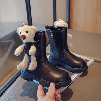 Есен Зима Детски ежедневни ботуши за момичета Карикатура мечка обувки Детска мода глезена обувка Non-хлъзгане открит студент ежедневни обувки