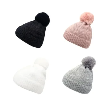 Есен Зима Памук Solid Thicken плетена шапка Warm Skullies Cap Beanie шапка за момичета и жени 187