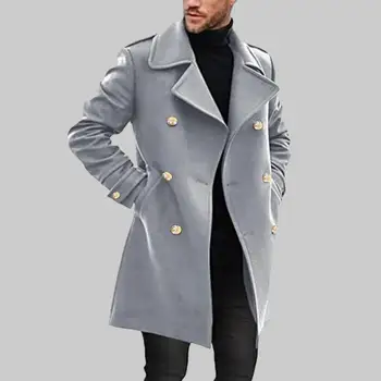 Есен Зима Реколта хлабав жилетка палто мъже нова вълна смес палто мъже дълъг ръкав двуреден ревера палто мъже тренчкот