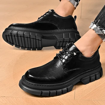 Есен Мъжки черни бизнес кожени обувки Мъжки мокасини Удобни летни маратонки Марка Moccasin дишащи ежедневни обувки
