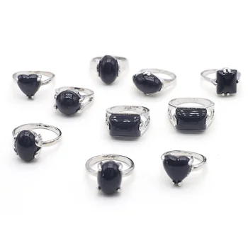 естествен камък пръстен черен ахати скъпоценен камък неръждаема стомана метал годежни пръстени мода оригинален фестивал луксозни бижута