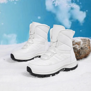 Жени голям размер 41 42 Туристически обувки черни бели на открито сняг ходене маратонки Дръжте топли обувки за сняг с памук