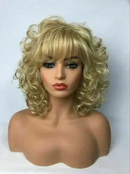 Жени Дами Блондинки Дълги къдрави перуки Естествена вълнообразна синтетична коса Cosplay Пълна перука