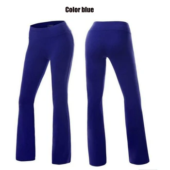 Жените Flare широк клин еластични плътен цвят панталони Bell дъното йога дълги панталони случайни MC889