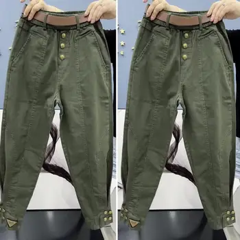 Жените харем панталони дебели топли дамски харем панталони еластична лента колан джобове карго панталони