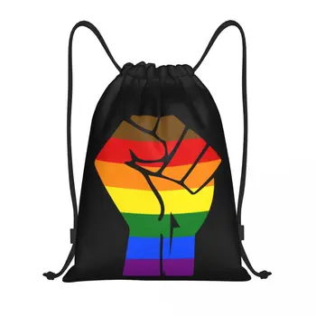 Животът на чернокожите има значение юмрук ЛГБТ гордост Plag шнур раница спортна фитнес чанта за жени мъже лесбийки гей обучение Sackpack