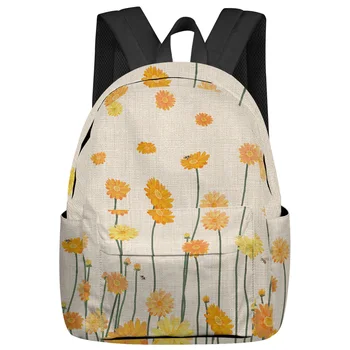 Жълта маргаритка цвете и пчела раница мъже жените мода пътуване раница висок капацитет студент училищни чанти