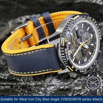 За CITIZEN Blue Angel Sky Eagle 2-ро поколение JY8020/8078 силиконова гумена каишка за часовник от въглеродни влакна 22mm синя