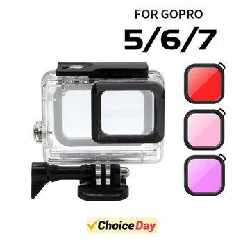 За Gopro 5 водоустойчив корпус на корпуса под вода + филтър за гмуркане червен розов лилав за Go Pro Hero 5 6 7 Черен Аксесоари
