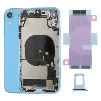 Заден корпус Врата на батерията за iPhone XR, шаси със средна рамка, с гъвкав кабел, странични бутони, SIM тава, лепило