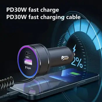 Зарядно за кола Ново PD бързо зареждане на адаптер за телефон за кола Автомобилен двоен порт USB тип C Супербърз адаптер за зареждане По-леко захранване за кола