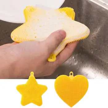 Звезда сърце форма скраб гъби без надраскване микрофибър гъба незалепващо пот почистване гъби кухненски инструменти измиване пот джаджи