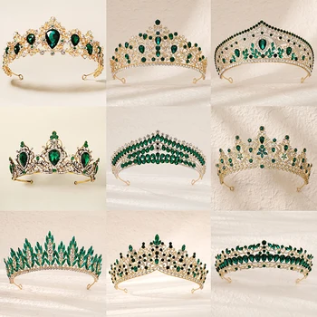 Зелена сватба булчински конкурс кристал кристал диадеми корона дами парти лукс принцеса жени шлем коса аксесоар