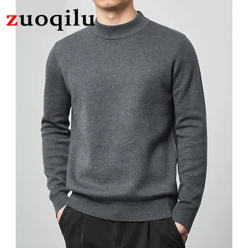 Зимни O-образно деколте моден пуловер ретро поло пуловер полиестер вълнен хлабав висок клас прост твърд джъмпер плетени дрехи за мъже
