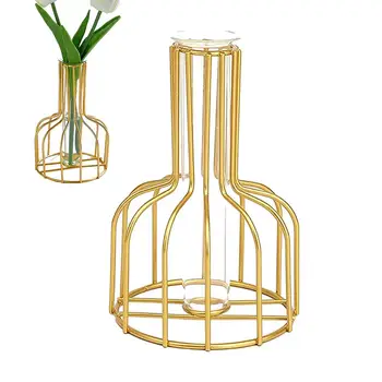 Златен ковано желязо метална ваза творчески стъклени вази за цветя маса цвете щанд вази валентин страна десктоп декорация подарък