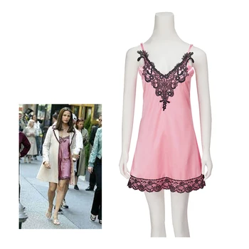 Изведнъж 30 Cosplay Джена Rink костюм розов сатен приплъзване рокля 13 Going On 30 Джена дантела рокля пижама жартиера рокля Хелоуин