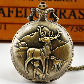Изящен бронзов лос дизайн кварцов джобен часовник огърлица мъжки жени реколта Fob верига джобен часовник подаръци дропшипинг