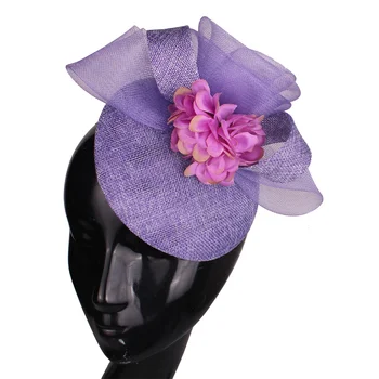Имитация на лавандула Sinamay Fedora капачка за сватбени шапки цвете ръчно изработени fascinator шапка с слонова кост мода шлем събитие шапка