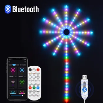 Интелигентен гласов контрол пълноцветен фойерверки LED лента светлина водоустойчив декор низ светлина за външна спалня, неон RGB USB LED лента