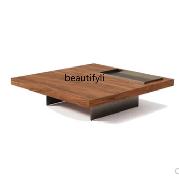 италиански минималистичен квадрат чай маса масивна дървесина простота модерен орех цвят безшумен стил чай маса мебели хол