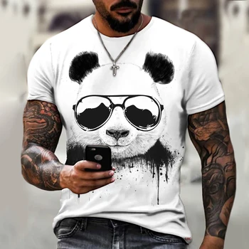 Карикатура Мъжки тениски 3d слънчеви очила Panda T Shirt За мъже Смешни Случайни O Neck Мъжка мода Tee Shirt Облекло Извънгабаритни върхове