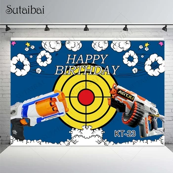 карикатура парти тема фонове Bullseye модел пистолет изстрел бял облак кръг момче рожден ден украсяват реквизит Персонифициран банер плакат