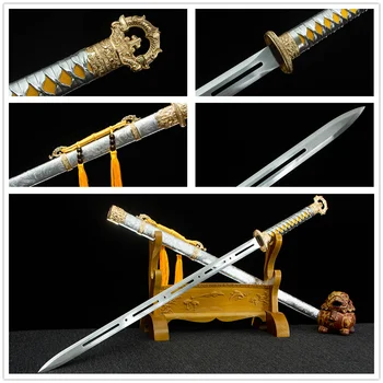 Китайска традиция Hanjian Китай бойни изкуства меч високо въглеродна стомана острие сплав фитинги кожа обвивка дървена обвивка
