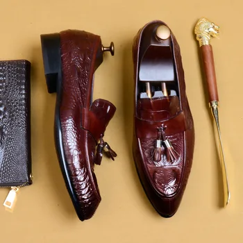 Класически крокодилски модел Мъжки бизнес мокасини Луксозна марка естествена кожа Ръчно изработено качество Фиш на работа Официални обувки за мъж