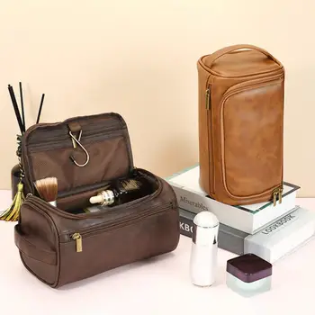 Козметична чанта водоустойчива изкуствена кожа грим организатор преносима дръжка чанта многофункционален пътуване козметичен контейнер торбичка чанта