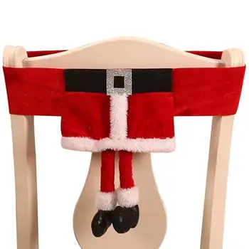 Коледен стол обхваща декор сладък елф пола Дядо Коледа стол обратно покрива Дядо Коледа лента кухненски стол Slipcover трапезария