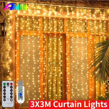 Коледна украса завеса венец LED светлини декорация коледни светлини USB дистанционно управление фея светлини за спалня У дома