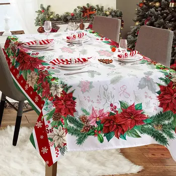 Коледни цветя покривка за маса празнично парти декор кухня покривка за зимна коледна водоустойчива маса за правоъгълна маса