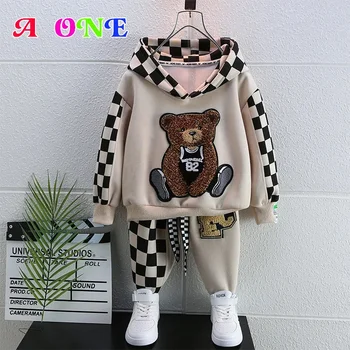 комплект дрехи за момчета бебешки костюм детски детски дрехи мода бродерия мечка спортен пуловер 2-12yrs