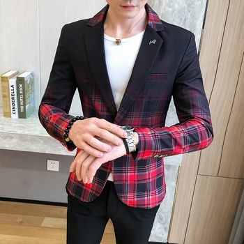Корейски стил мъже печатни костюм мъжка версия на самостоятелно отглеждане нетактичност стендъп яка китайски туника случайни костюм тънко яке 3XL