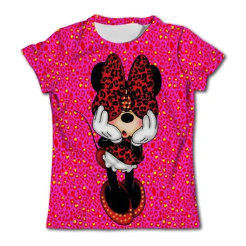 Красив червен топ за момичета сладък Мики Маус детска тениска случайни О-образно деколте къс ръкав карикатура детски летен суитчър