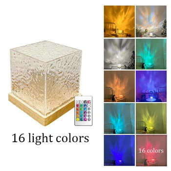 Кристална лампа водна пулсация проектор USB нощна светлина 3/16 видове променлив цвят творческа атмосфера светлина за дома декор