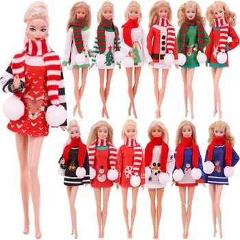 Кукла дрехи пуловер + шал Коледа за Барби Doll&Elf кукла Коледа стил модел аксесоари за детски играчки подаръци