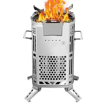  Къмпинг печка на дърва Преносима печка на дърва за палатка с вентилатор Неръждаема печка за отопление на дърва Backpacking на открито
