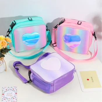 Лазерни чанти за обяд за жени цветна топлоизолация Бенто чанти за пикник момиче проста една чанта за рамо външна раница