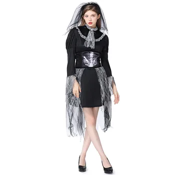 Лейди карнавал Хелоуин труп булка скелет костюм мексикански ден на мъртвите облекло косплей фантазия парти рокля
