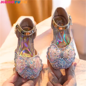 Летни обувки Каишка за глезена Кристални момичета Блестящи обувки Момичета Сандали Момичета Принцеса Парти Обувки Bling Рокля Обувки Пайети Детски