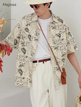 Летни ризи Мъжки печат Harajuku жизненост японски стил свободно време мода красив класически streetwear върховете естетически град момче