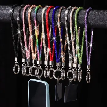 Луксозен ярък ключодържател Bling Bling Diamond Crystal Anti-lost Rope Wrist Straps Rhinestone Phone Lanyard Висящ кабел