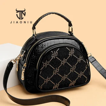 Луксозни дизайнерски дамски чанти висококачествени каменни кожени чанти за рамо за жени диаманти Crossbody чанта чанта и чанти сак